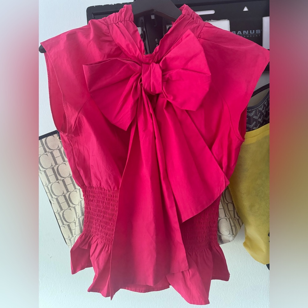 ZARA Fuschia Pink Poplin Bow Top with Bow